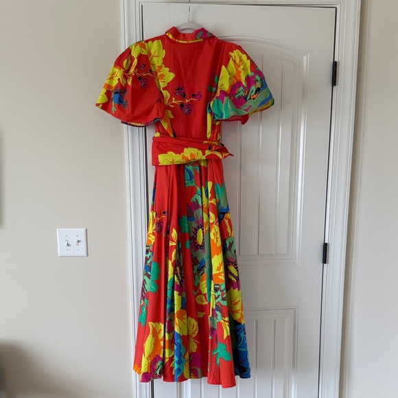 Floral Coral Maxi Shirt Dress with Belt - Picture 5 of 16